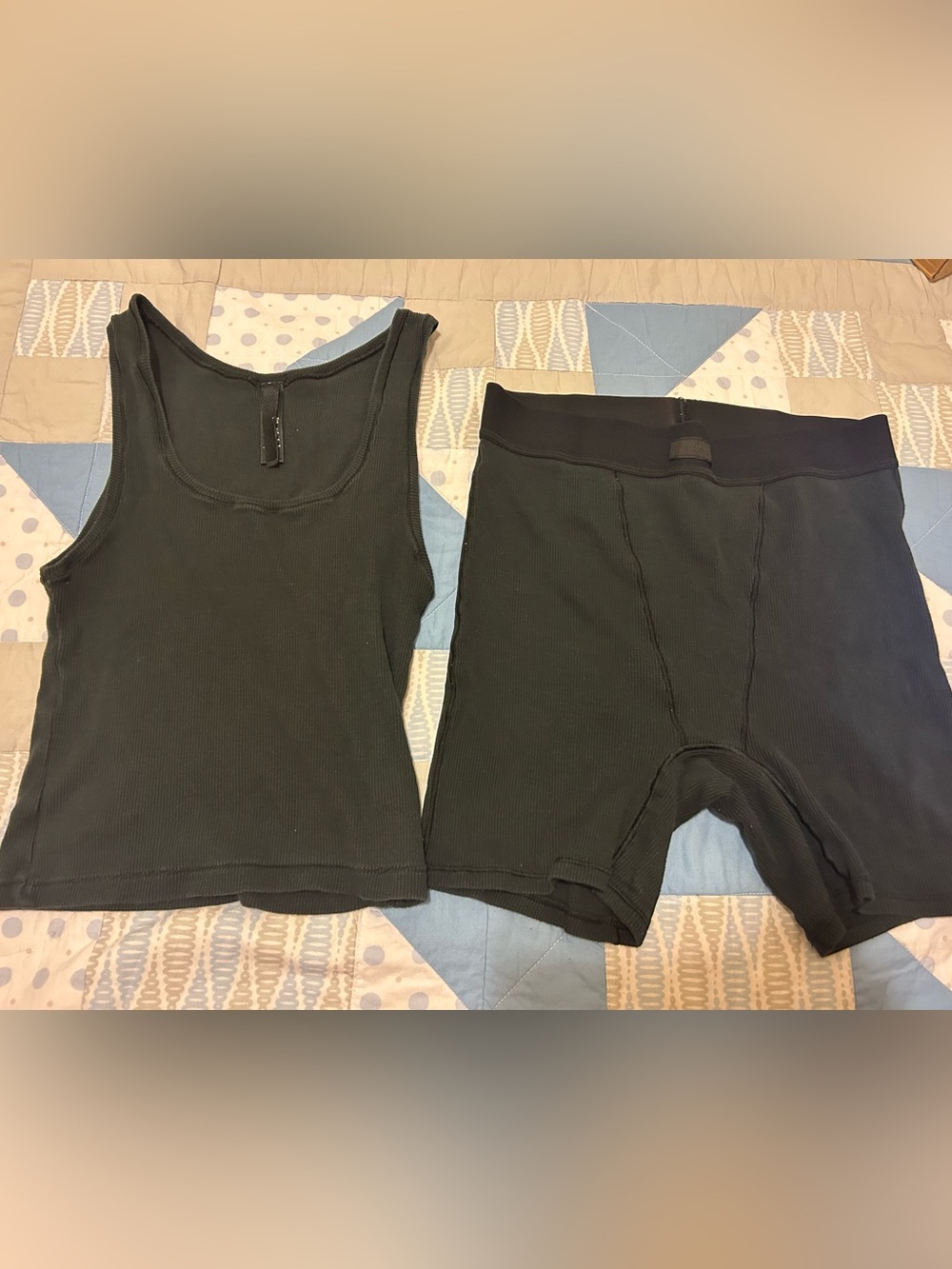 SKIMS Cotton Rib Boxer and Tank Set - Soot